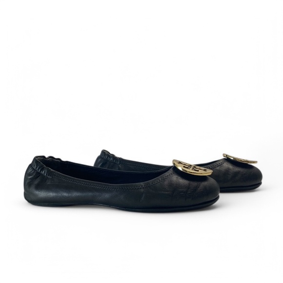 TORY BURCH Minnie Travel Leather Ballet Flats in Black Bend in Half Size 9.5